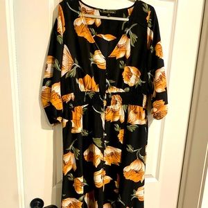 Black flora maxi dress with split